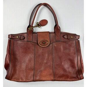 Fossil Leather Satchel Key Accent‎ Top Handle Brown Tote Bag